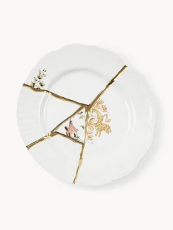Best SELETTI Assiette à dessert en porcelaine Kintsugi Blanc, doré