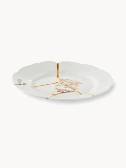 Best SELETTI Assiette à dessert en porcelaine Kintsugi Blanc, doré