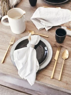Discount Broste Copenhagen Assiettes à dessert artisanales Nordic Coal, 4 pièces Noir, chiné