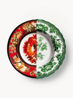 Outlet SELETTI Assiettes creuses artisanales Hybrid, 2 pièces Rouge, vert sauge, multicolore