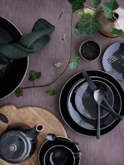 Sale Broste Copenhagen Assiettes creuses artisanales Nordic Coal, 4 pièces Noir, chiné