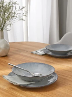 Clearance Broste Copenhagen Assiettes creuses artisanales Nordic Sea, 4 pièces Gris-bleu, chiné