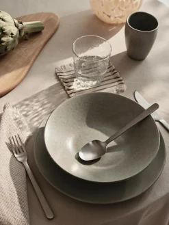 New Broste Copenhagen Assiettes creuses artisanales Nordic Marsh, 4 pièces Vert sauge, chiné