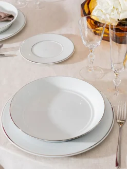 Clearance Meissen Assiettes creuses artisanales en porcelaine Vitruv, 2 pièces Blanc avec bord platine