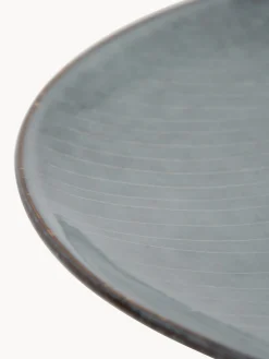 Best Broste Copenhagen Assiettes plates artisanales Nordic Sea, 4 pièces Gris-bleu, chiné