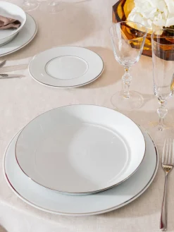 New Meissen Assiettes plates artisanales en porcelaine Vitruv, 2 pièces Blanc avec bord platine