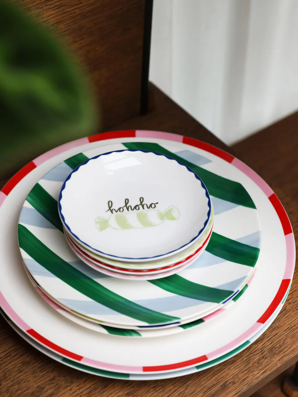 Sale &k Amsterdam Assiettes plates au design de Noël Bliss, 2 pièces Blanc, rose pâle, rouge corail
