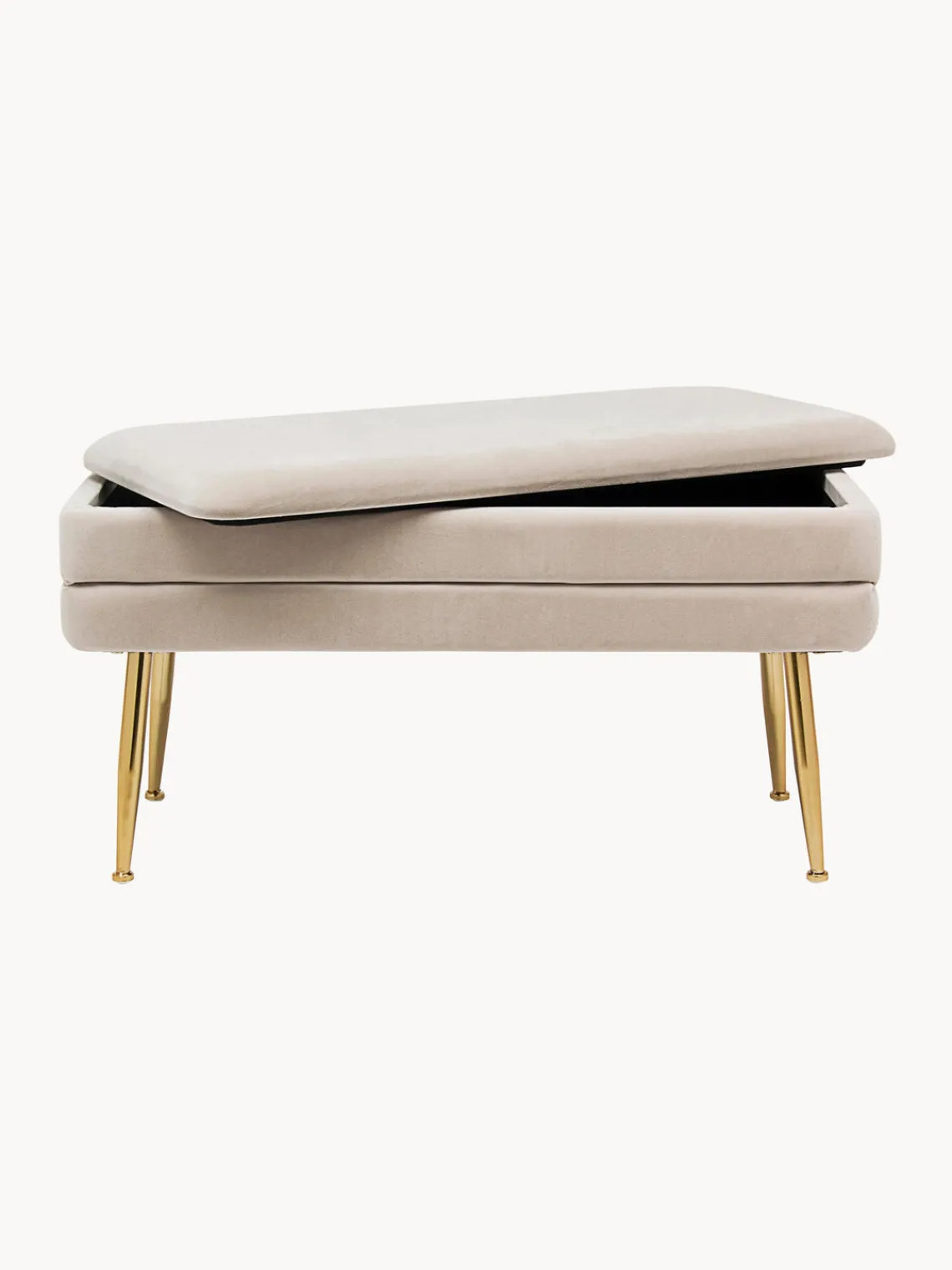 Sale Bizzotto Banc en velours avec rangement Pavlina Velours beige clair, pieds dorés