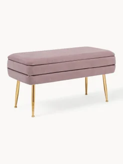 Discount Bizzotto Banquette en velours avec rangement Pavlina Velours mauve, pieds dorés