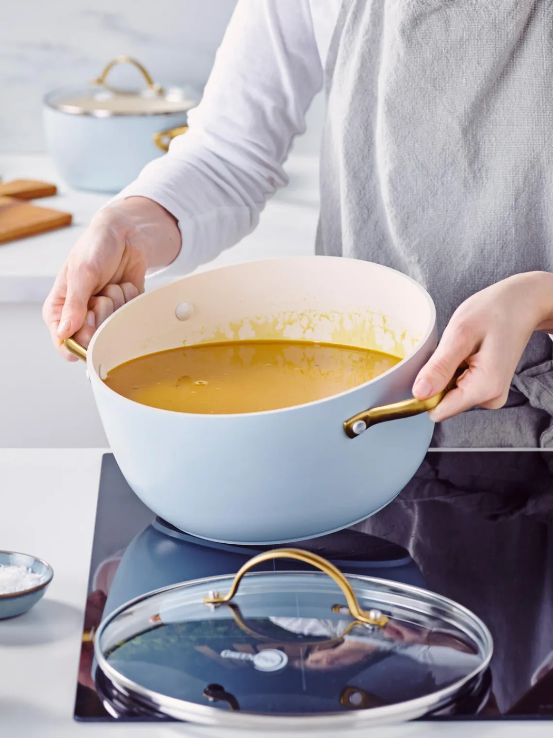 Best GreenPan Batterie de cuisine avec revêtement antiadhésif Padova, 10 élém. Bleu ciel, doré