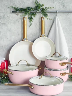 Outlet GreenPan Batterie de cuisine avec revêtement antiadhésif Padova, 10 élém. Rose, doré
