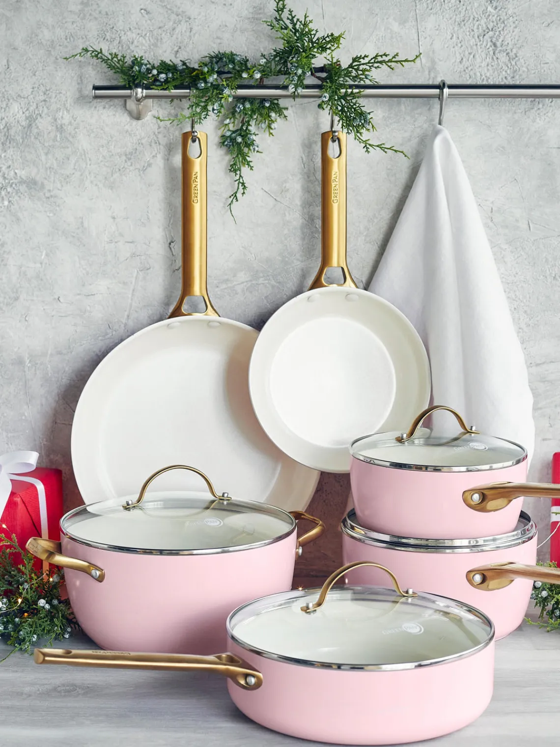 Outlet GreenPan Batterie de cuisine avec revêtement antiadhésif Padova, 10 élém. Rose, doré