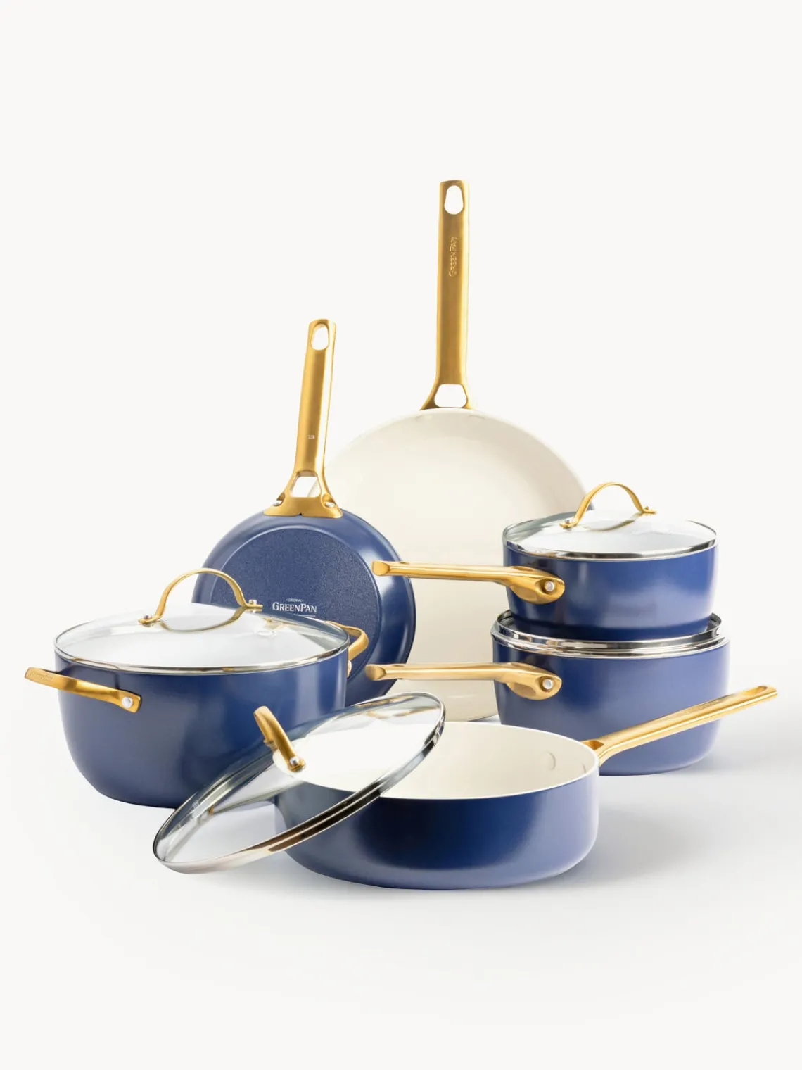 Outlet GreenPan Batterie de cuisine avec revêtement antiadhésif Padova, 10 élém. Bleu foncé, doré