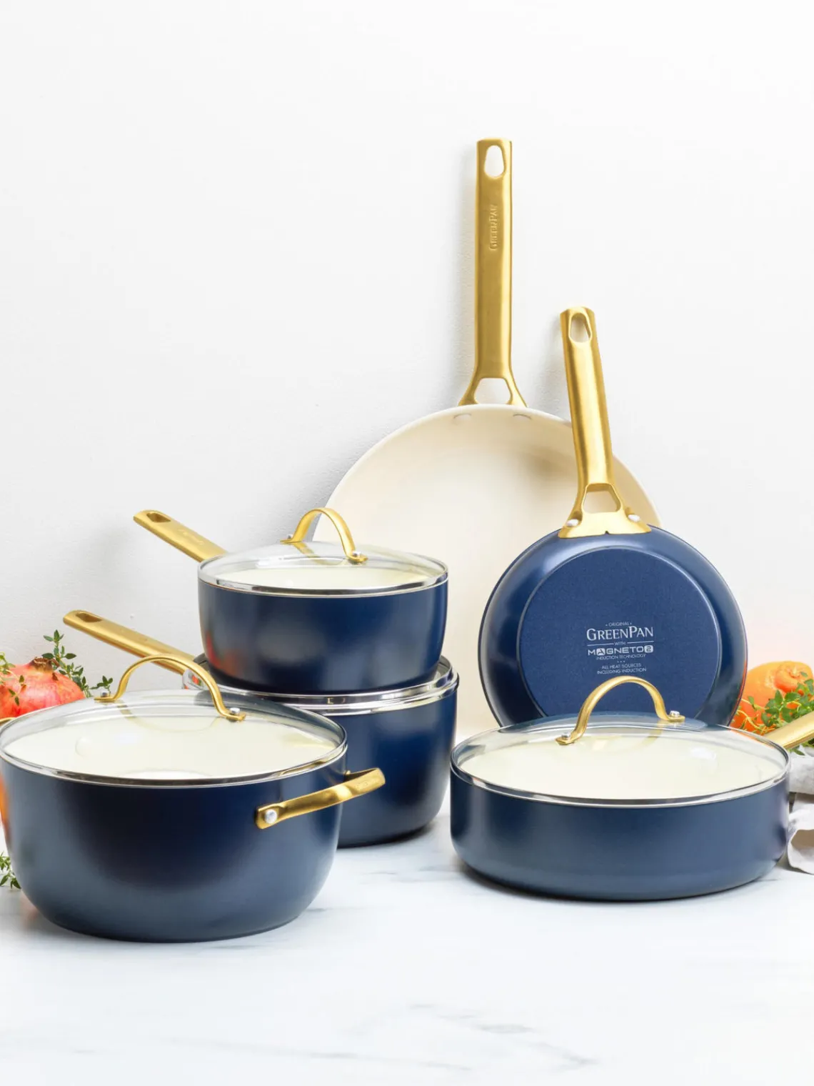 Outlet GreenPan Batterie de cuisine avec revêtement antiadhésif Padova, 10 élém. Bleu foncé, doré