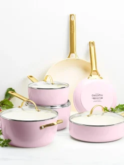 Clearance GreenPan Batterie de cuisine avec revêtement antiadhésif Padova, 10 élém. Rose, blanc crème, doré