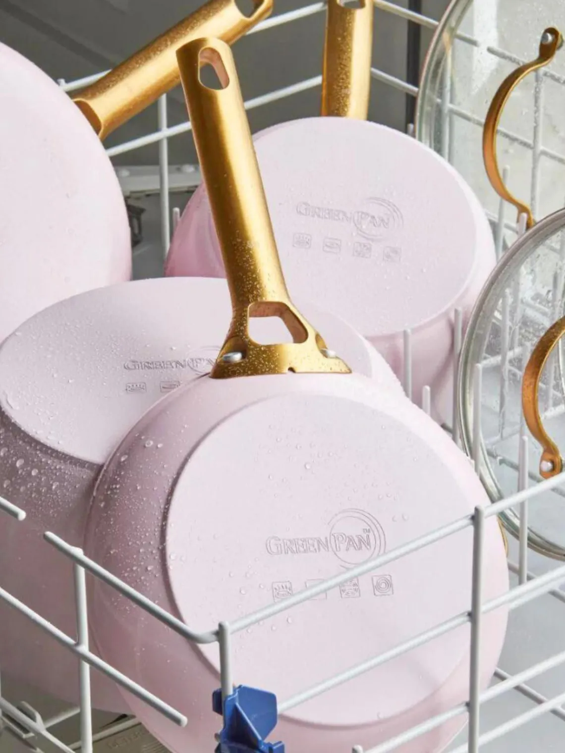 Clearance GreenPan Batterie de cuisine avec revêtement antiadhésif Padova, 10 élém. Rose, blanc crème, doré