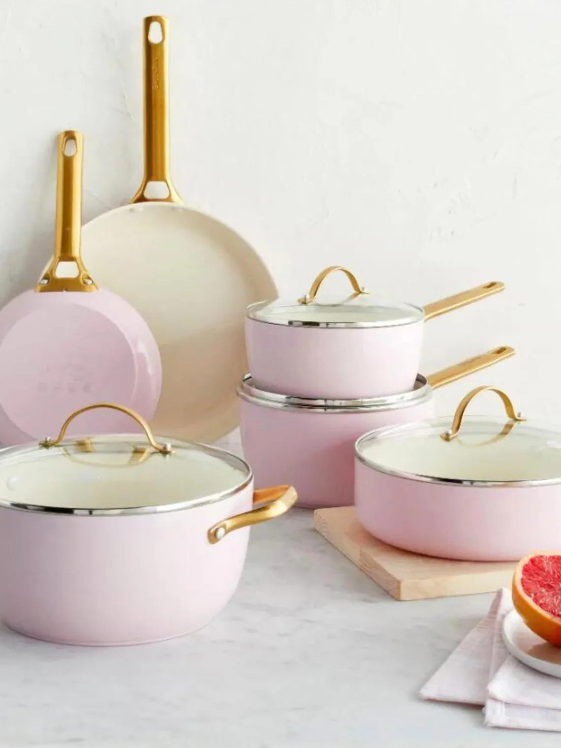 Clearance GreenPan Batterie de cuisine avec revêtement antiadhésif Padova, 10 élém. Rose, blanc crème, doré