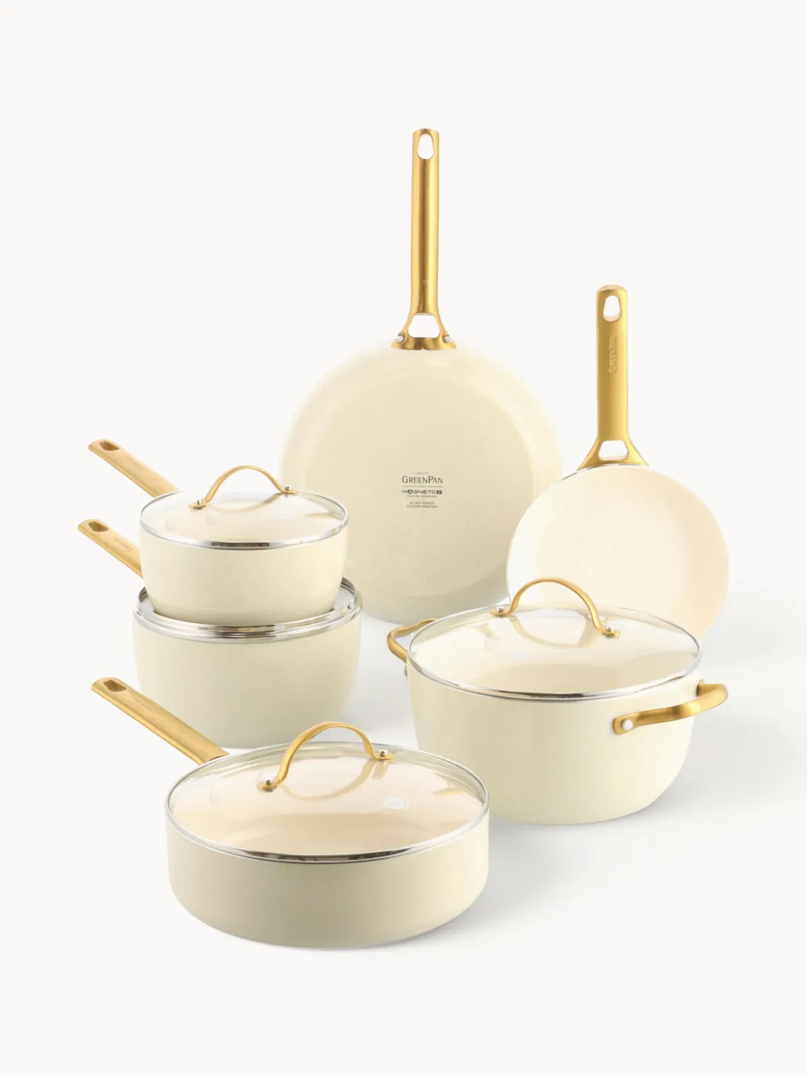 Sale GreenPan Batterie de cuisine avec revêtement antiadhésif Padova, 10 élém. Blanc crème, doré