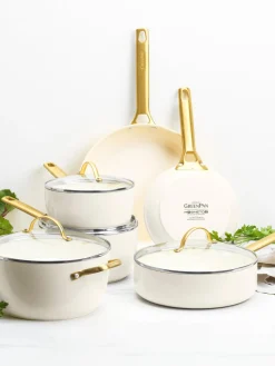 Sale GreenPan Batterie de cuisine avec revêtement antiadhésif Padova, 10 élém. Blanc crème, doré