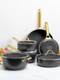 Sale GreenPan Batterie de cuisine avec revêtement antiadhésif Padova, 10 élém. Noir, doré
