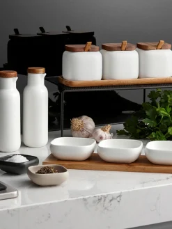 Fashion ladelle Bocaux de rangement avec plateau Essentials, 4 élém. Blanc, bois d'acacia