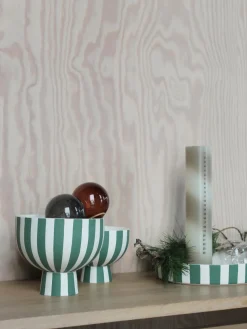 Hot Oyoy Living Design Bol à fruits artisanal Toppu, haut. 13 cm Vert foncé, blanc
