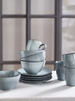 Hot Broste Copenhagen Bols artisanaux Nordic Sea, 4 pièces Gris-bleu, chiné
