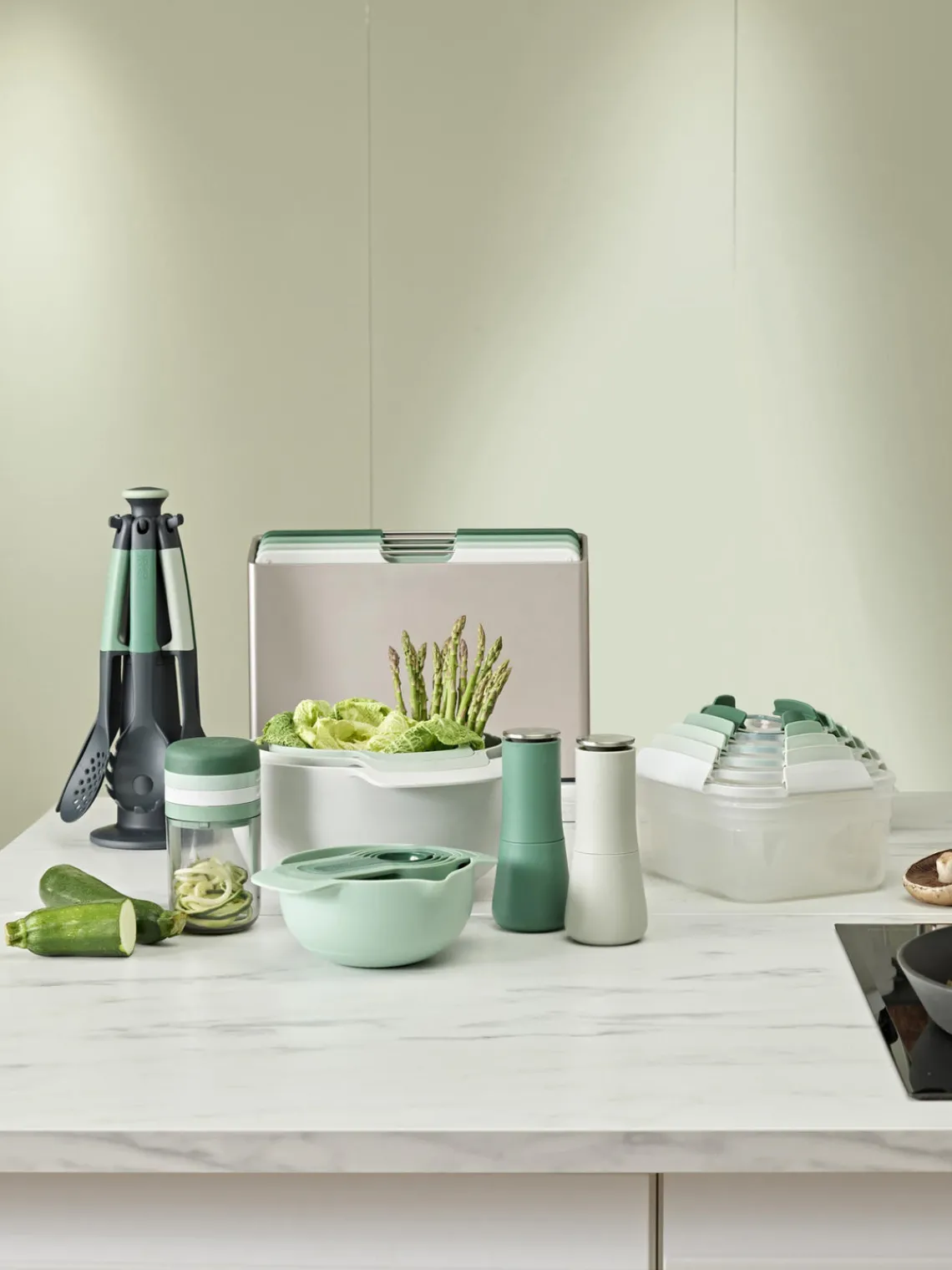 Hot Joseph Joseph Bols et cuillères doseuses Nest Plus, 9 élém. Tons verts et gris