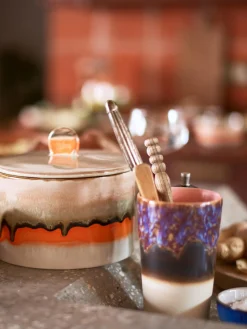 Sale HKLIVING Boîte de rangement en céramique émaillée peinte à la main 70's Orange, tons blancs