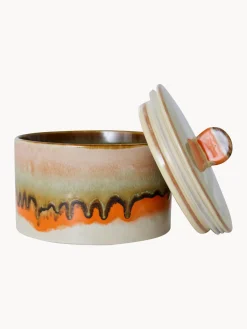 Sale HKLIVING Boîte de rangement en céramique émaillée peinte à la main 70's Orange, tons blancs