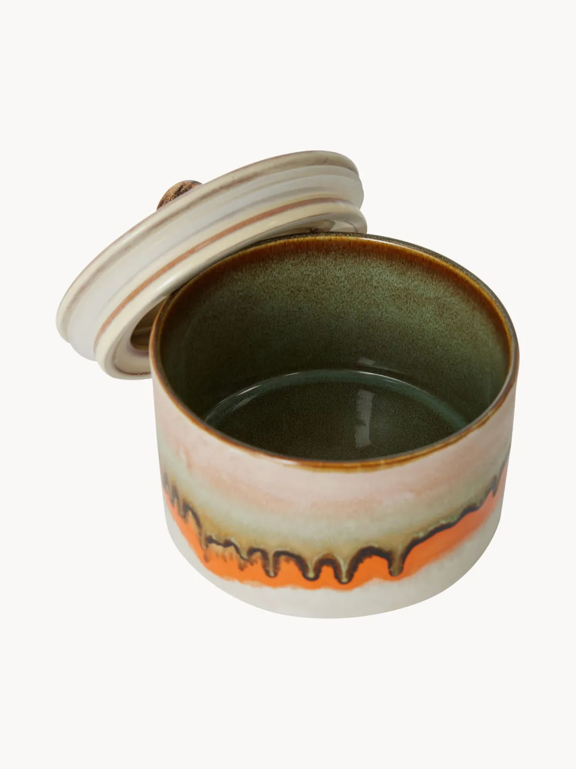 Sale HKLIVING Boîte de rangement en céramique émaillée peinte à la main 70's Orange, tons blancs