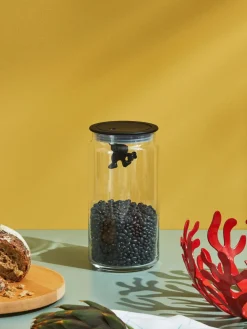 New ALESSI Boîte de rangement Gianni, haut. 21 cm Noir, transparent