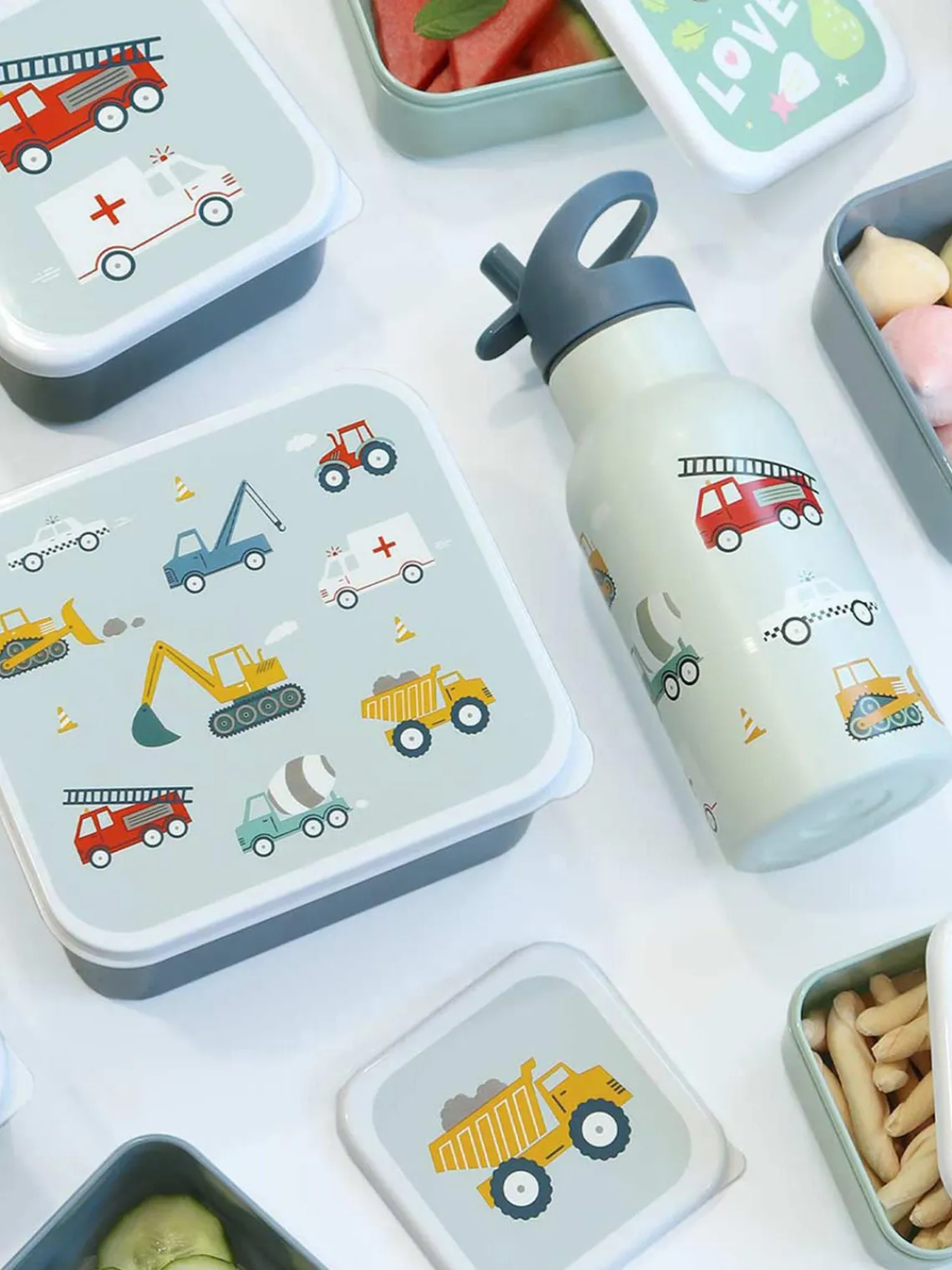 New A Little Lovely Company Boîtes à lunch pour enfants Vehicles, 4 élém.