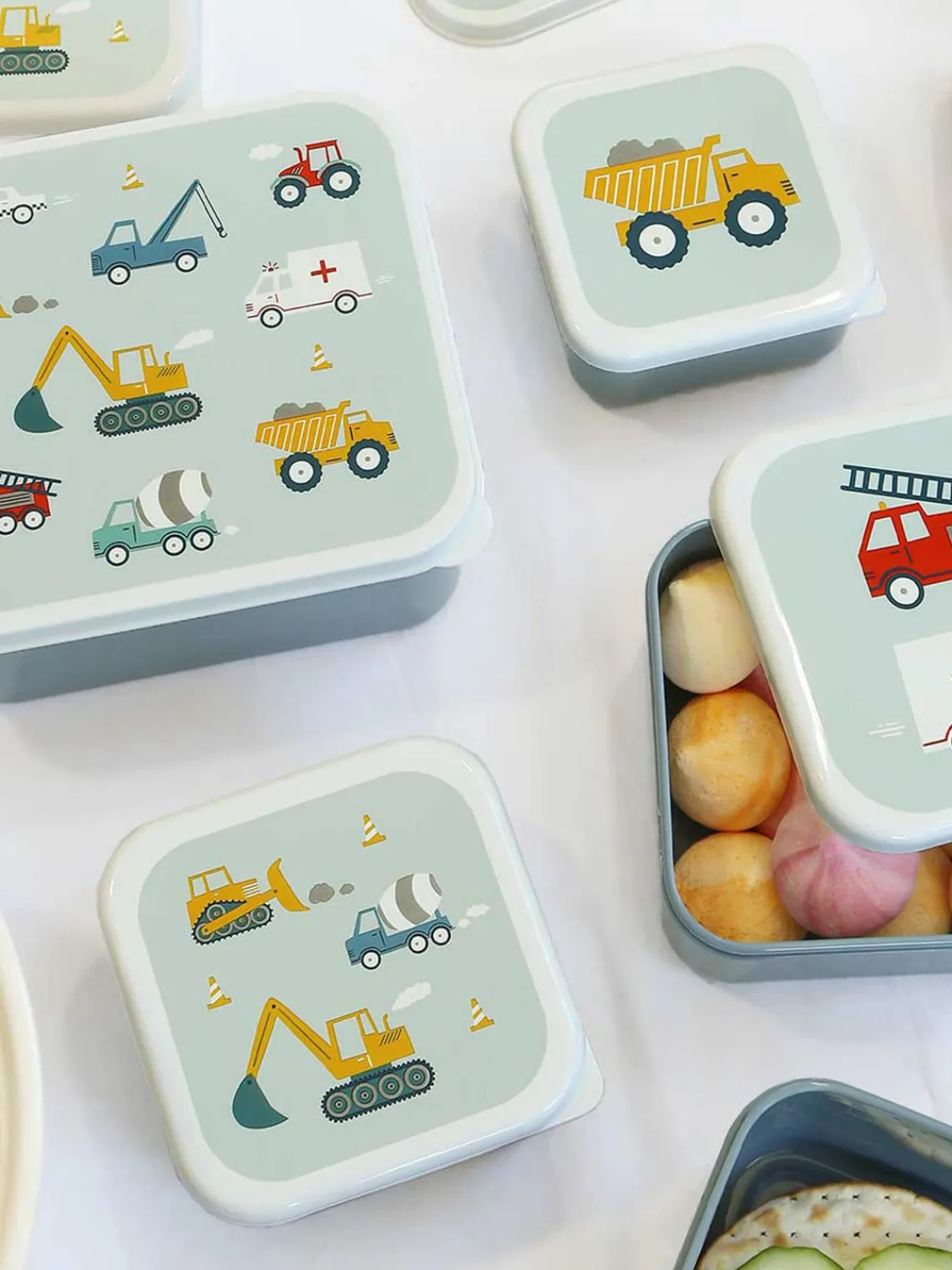 New A Little Lovely Company Boîtes à lunch pour enfants Vehicles, 4 élém.