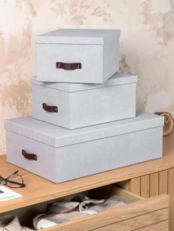 Online Bigso Box of Sweden Boîtes de rangement Inge, 3 élém. Gris-bleu, brun