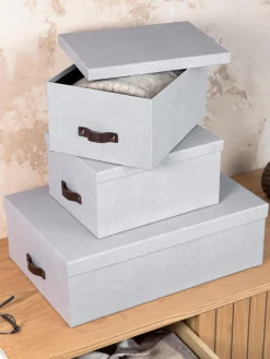 Online Bigso Box of Sweden Boîtes de rangement Inge, 3 élém. Gris-bleu, brun