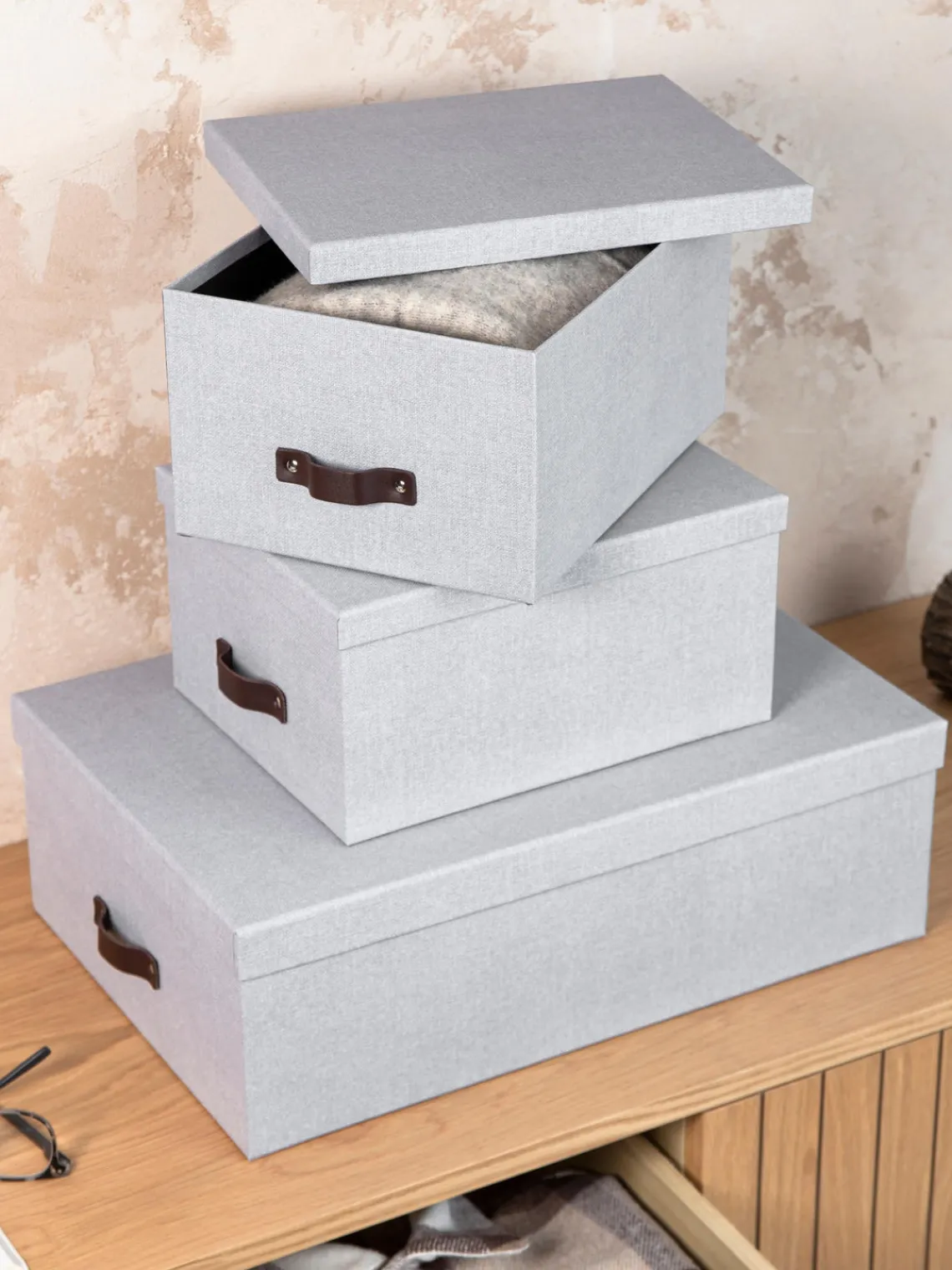 Online Bigso Box of Sweden Boîtes de rangement Inge, 3 élém. Gris-bleu, brun