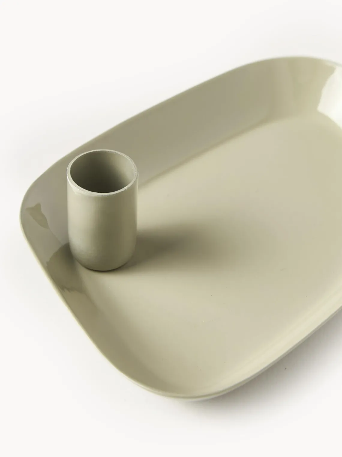 Hot Broste Copenhagen Bougeoir avec plateau Mie Beige clair, haute brillance