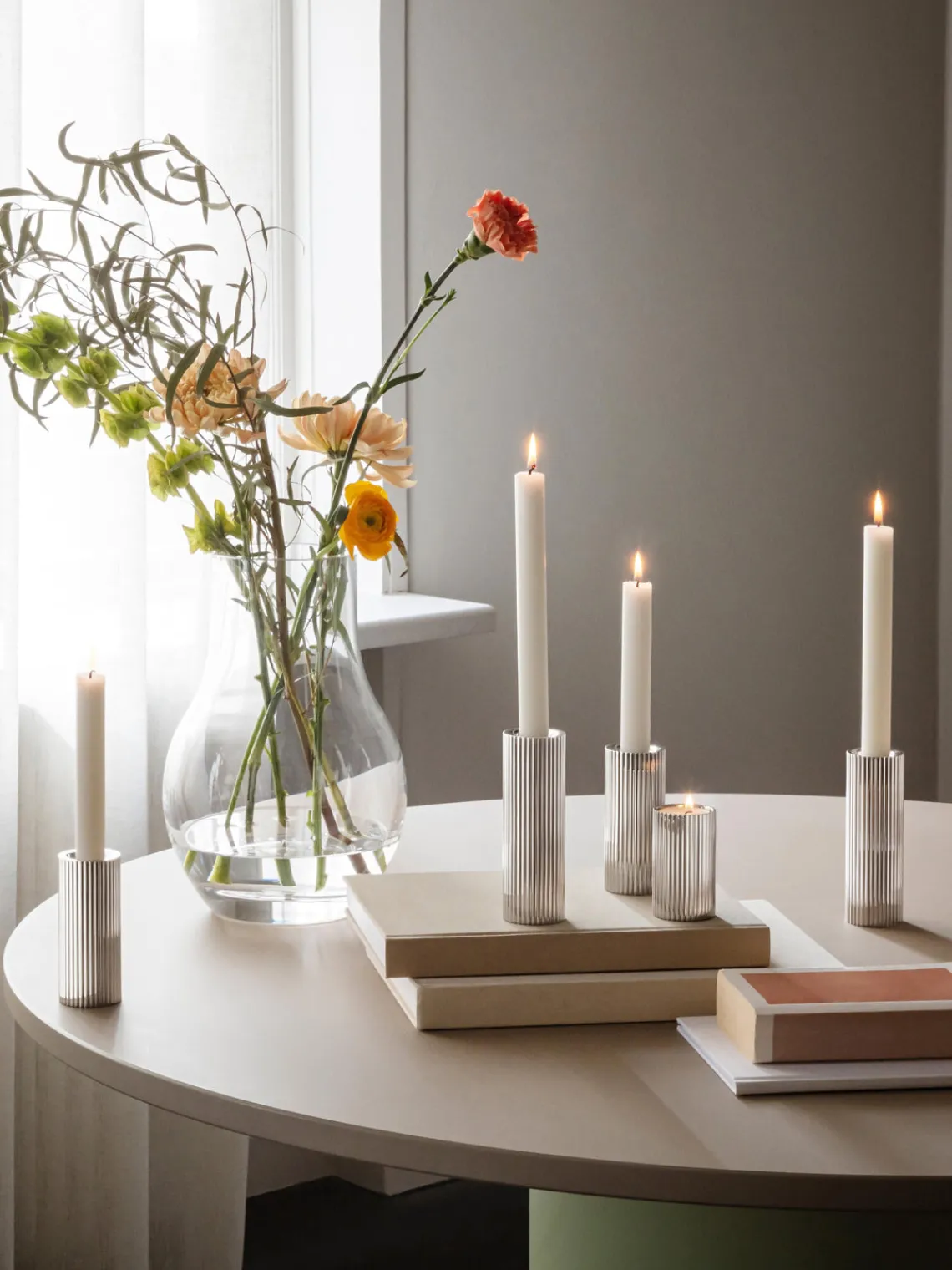 New GEORG JENSEN Bougeoir strié Bernadotte, haut. 14 cm