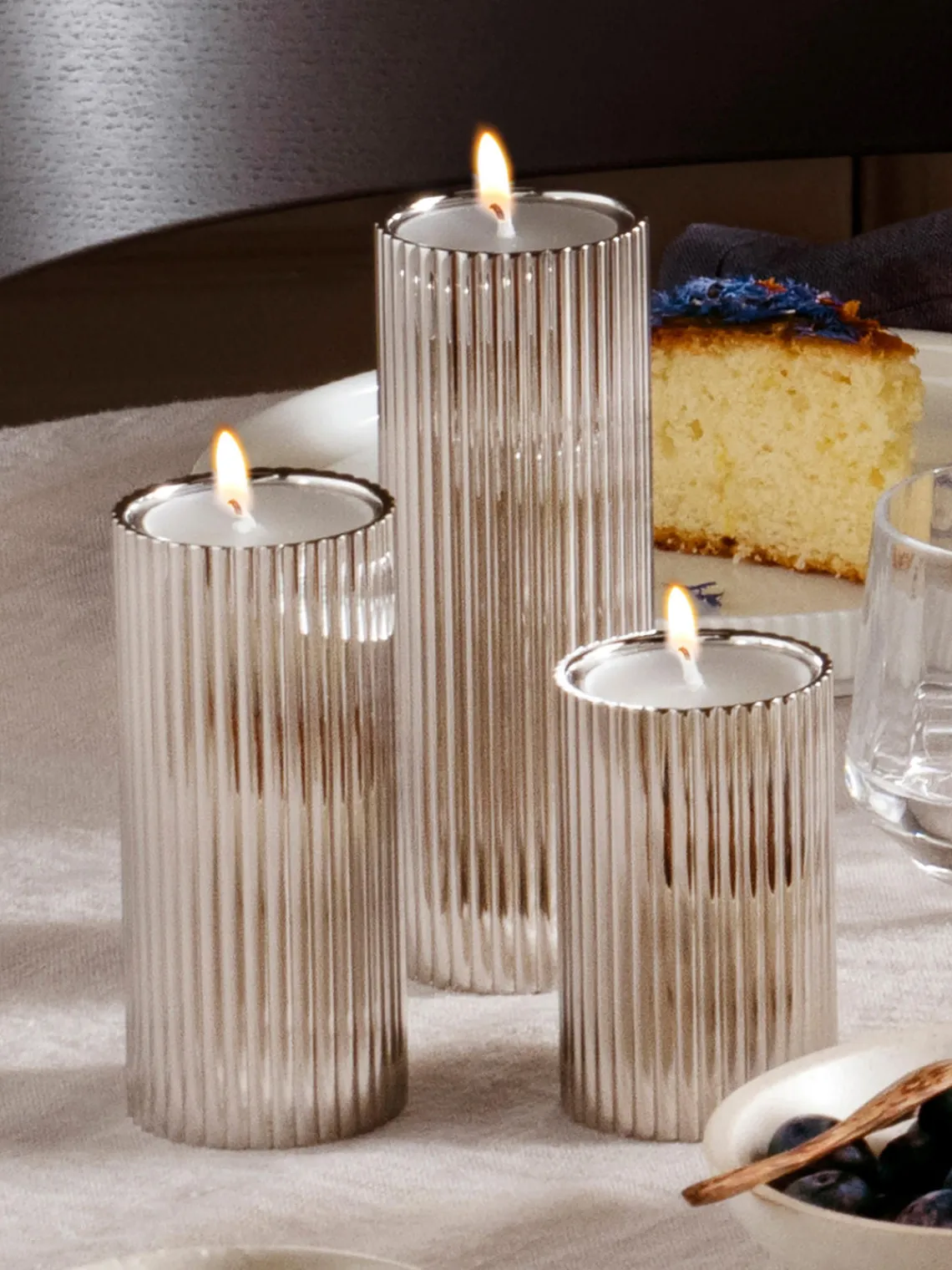 New GEORG JENSEN Bougeoir strié Bernadotte, haut. 14 cm