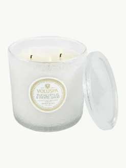 Outlet Voluspa Bougie parfumée artisanale à trois mèches Maison Blanc (eucalyptus, cardamome, sauge & écorce d'hinoki)