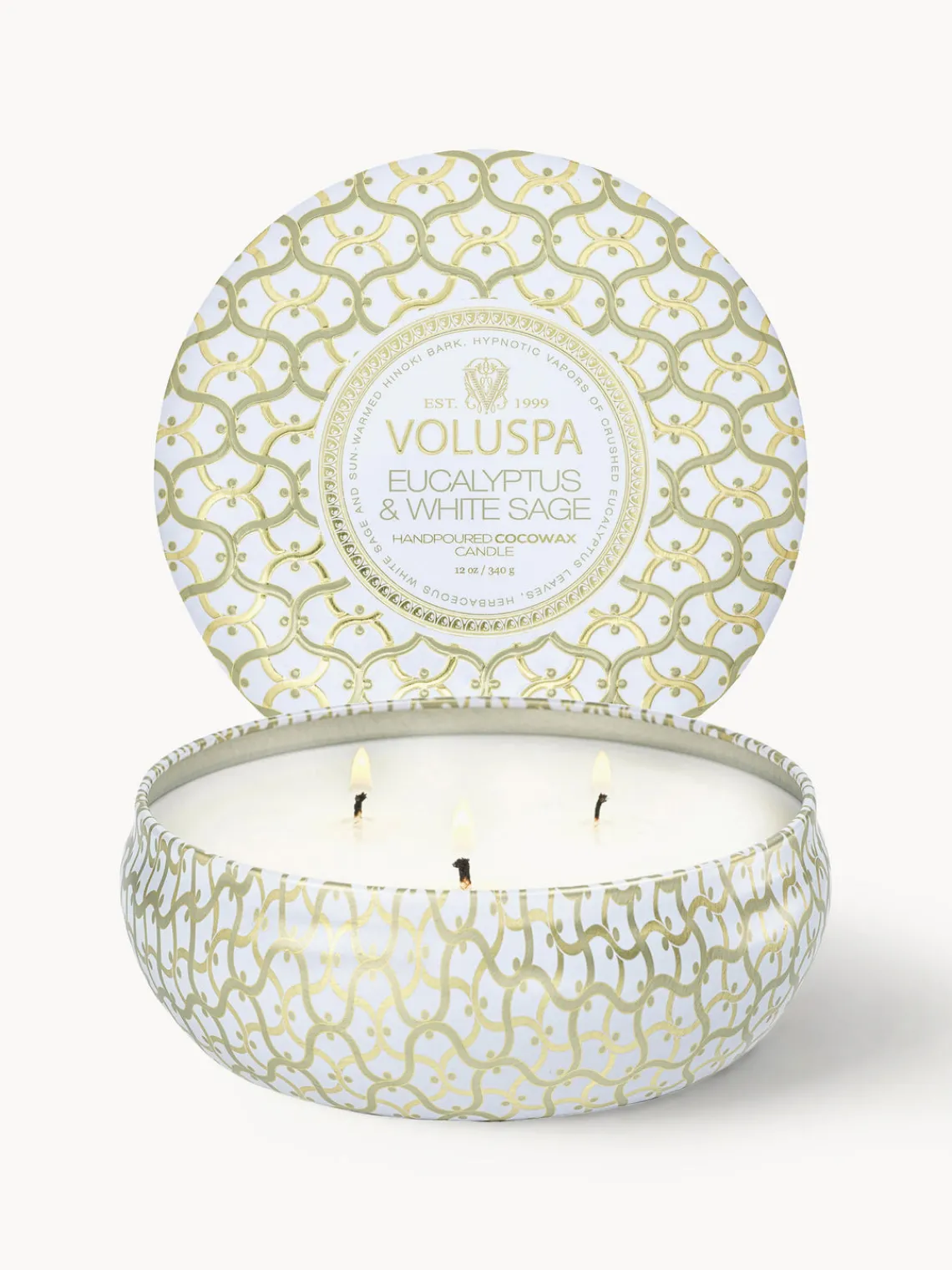 Best Voluspa Bougie parfumée artisanale à trois mèches Maison Blanc (eucalyptus, cardamome, sauge & écorce d'hinoki)