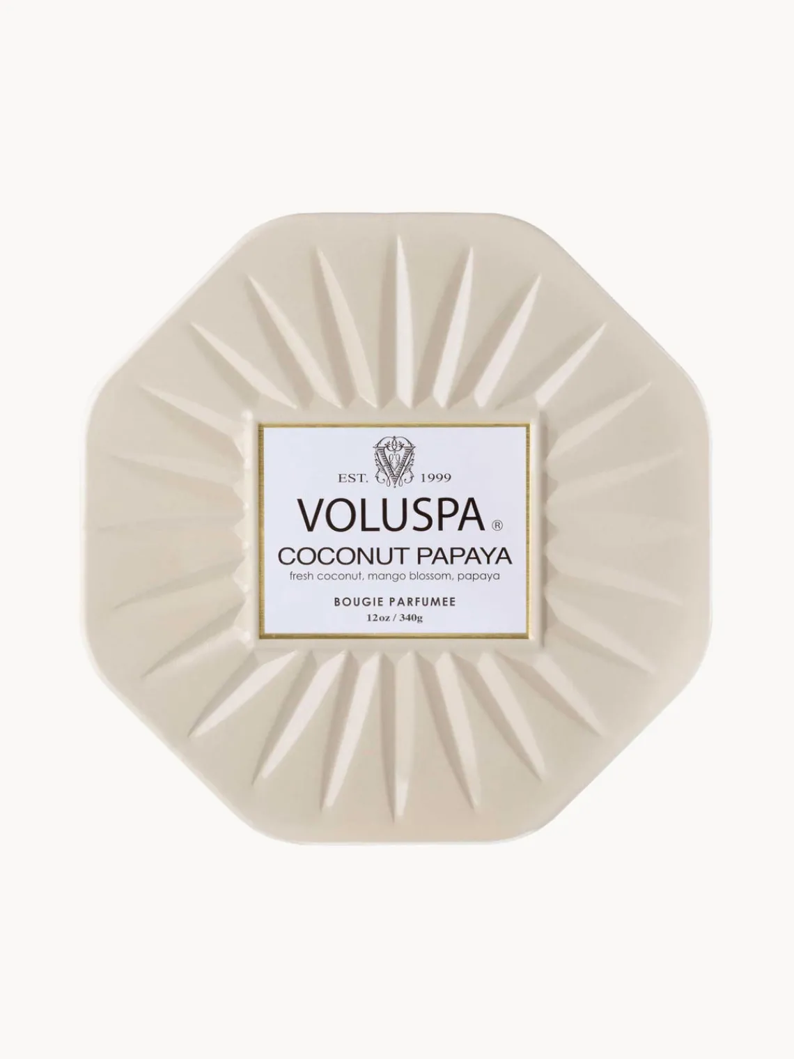 Fashion Voluspa Bougie parfumée artisanale à trois mèches Bougie Parfumee (noix de coco, fleur de manguier & papaye) Noix de coco fraîche, fleur de mangue & papaye