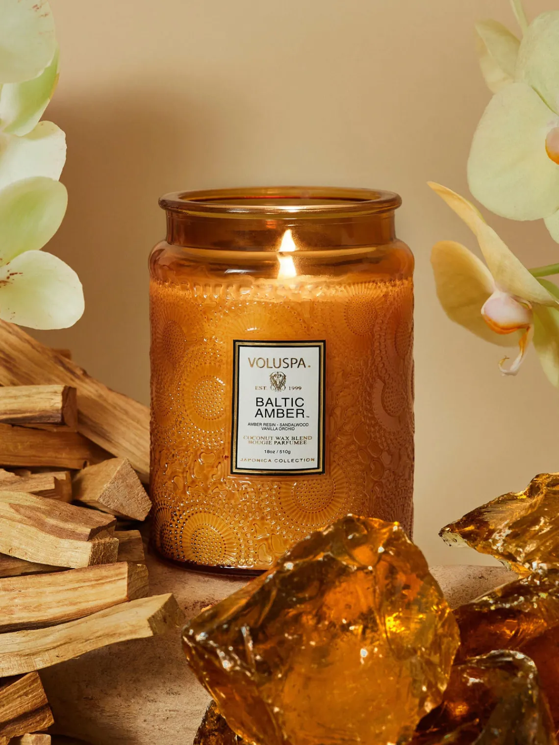 New Voluspa Bougie parfumée artisanale Japonica Collection Résine ambre, bois de santal, cèdre & orchidée vanille