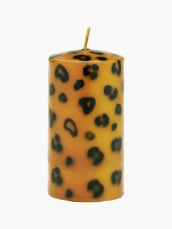Hot Anna + Nina Bougie pilier artisanale Leopard, haut. 10 cm Brun clair, noir
