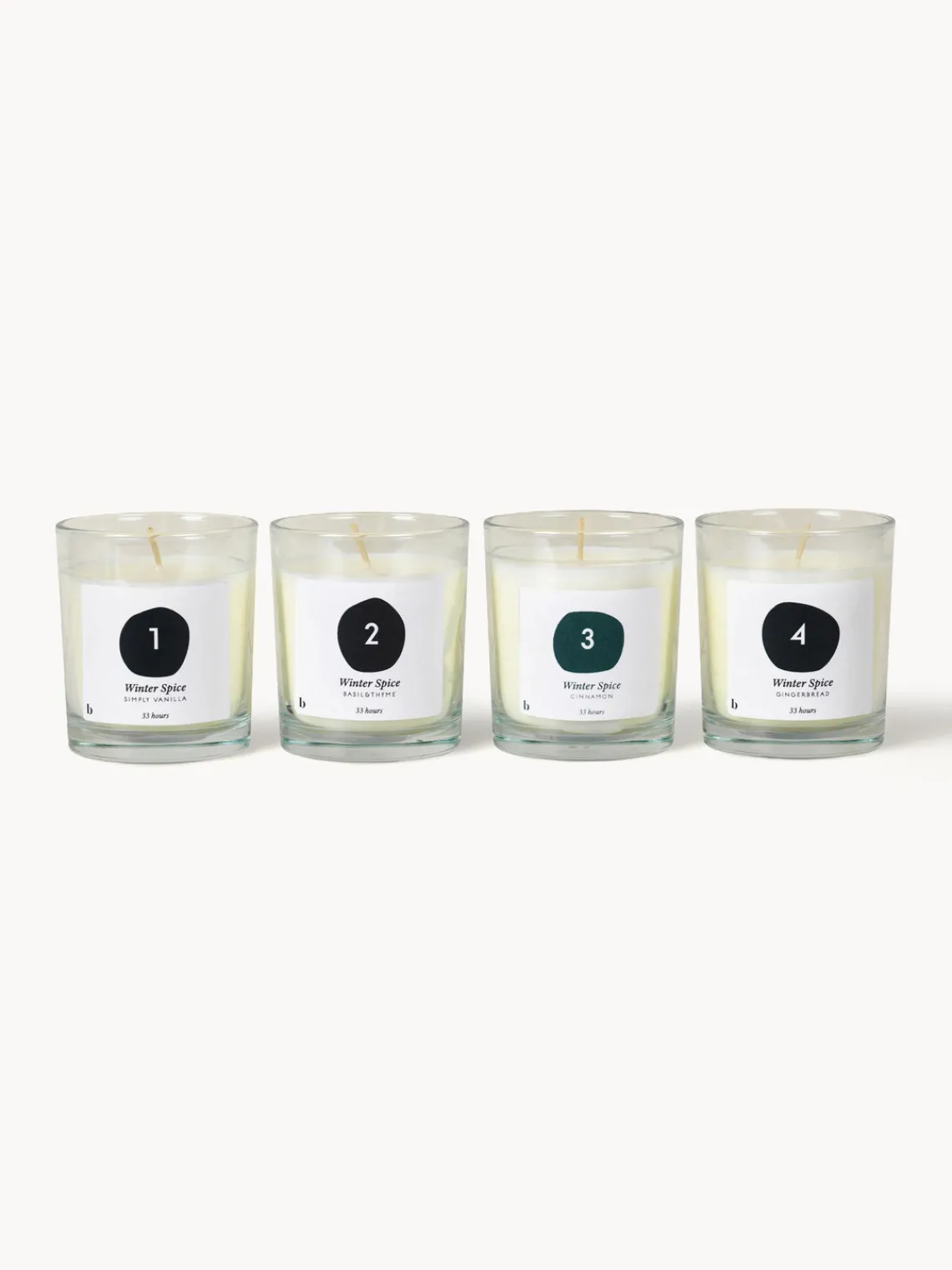 Sale Broste Copenhagen Bougies parfumées Advent (vanille, basilic, thym, cannelle, pain d'épice), 4 élém.