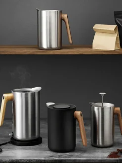 New Eva Solo Bouilloire Nordic Kitchen, 1,5 L Argenté, bois de chêne, noir