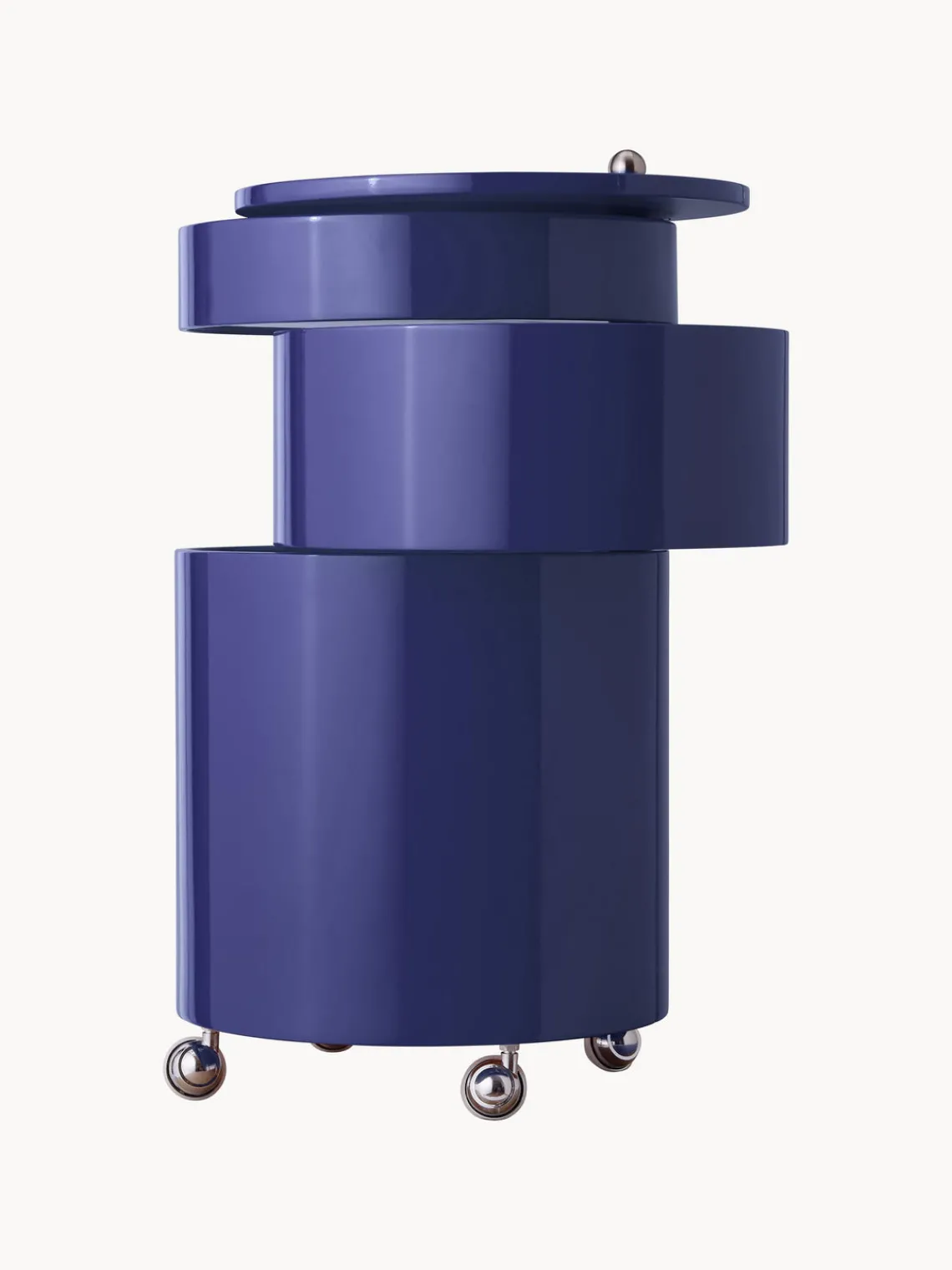 Hot Verpan Caisson roulant rond Barboy, design Verner Panton Bleu foncé, haute brillance