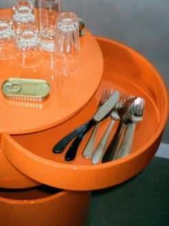 Fashion Verpan Caisson roulant rond Barboy, design Verner Panton Orange, haute brillance