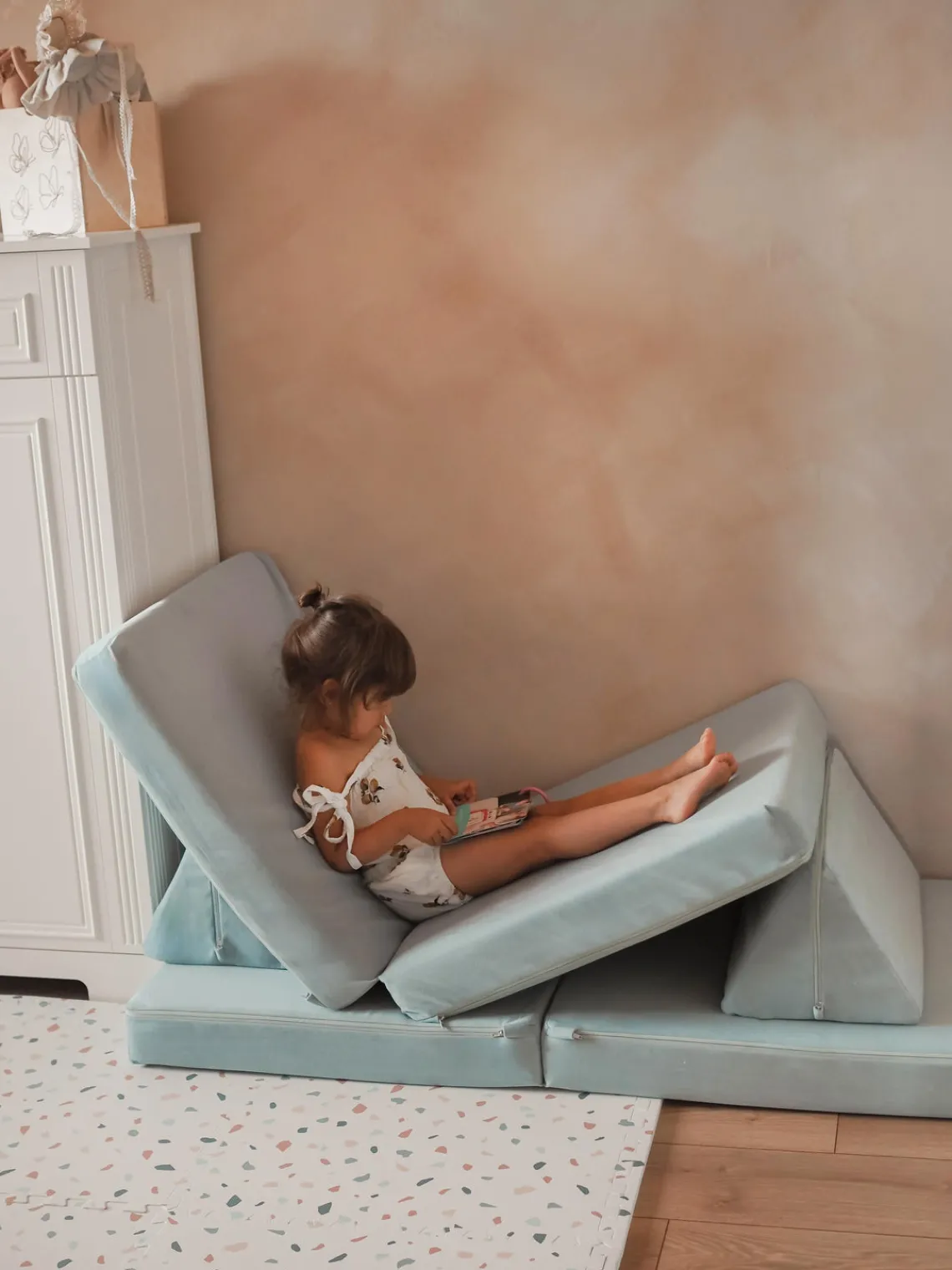 Clearance Funzy Canapé de jeu modulaire en velours Arktis Velours bleu ciel